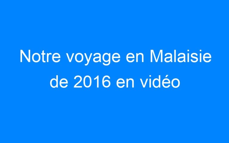 Lire la suite à propos de l’article Notre voyage en Malaisie de 2016 en vidéo